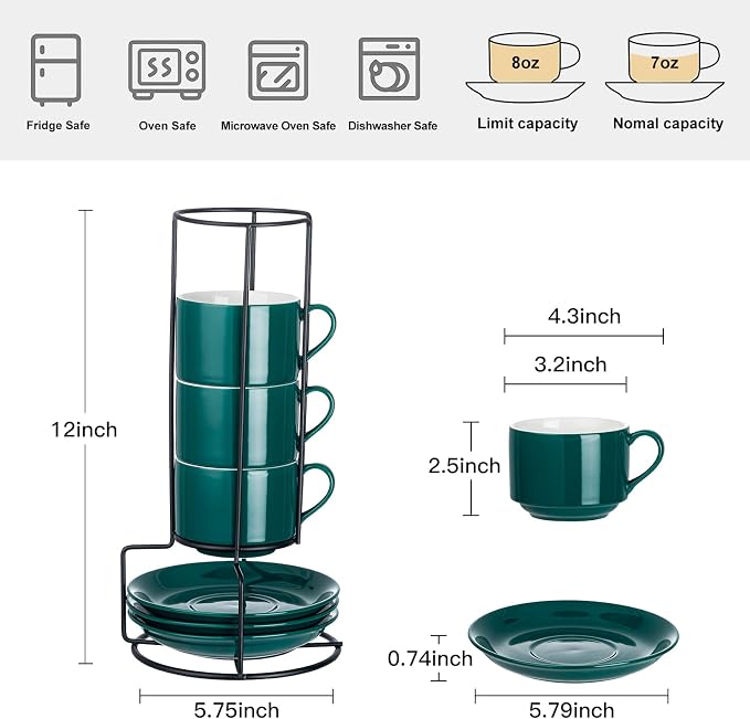 YOLIFE 8oz Porcelain Stackable Cappuccino Cups - Image 2