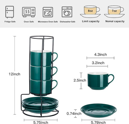 YOLIFE 8oz Porcelain Stackable Cappuccino Cups - Image 2