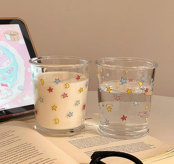 2 Pack 12 OZ Cute Glass Cup Star Drinking Glasses - Image 5