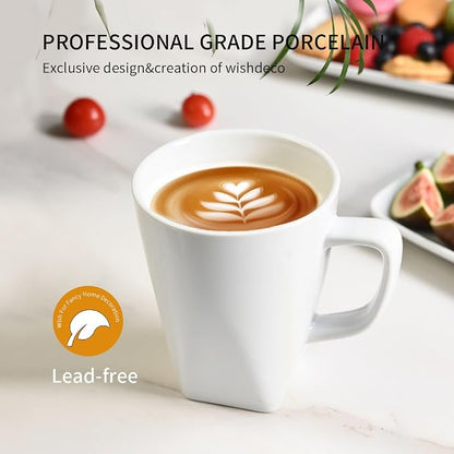 WishDeco White Coffee Mugs Set of 6, Ceramic Coffee Cups 14 oz, Modern Tea Mugs - Image 4