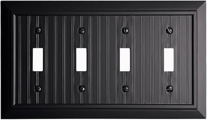 Beadboard Outlet Covers Wall Plates, Bamboo Fiber Light Switch Covers, Natural Material Electric Receptacle Decorative Switch Plate Outlet Cover Matte Black (4 Gang Toggle 1 Pack)