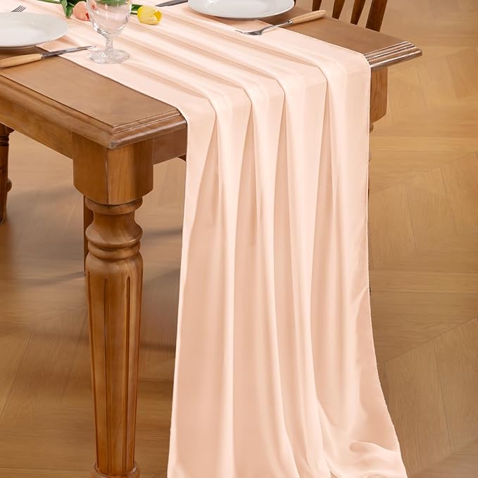 Beige Chiffon Table Runner Summer Boho Wedding Birthday Party Decor | 10ft - Image 4
