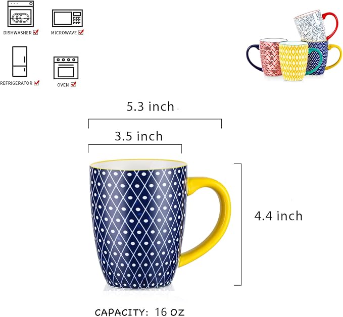 Selamica Ceramic Coffee Mugs Set of 4, 16 OZ Large Coffee Cups - Image 3