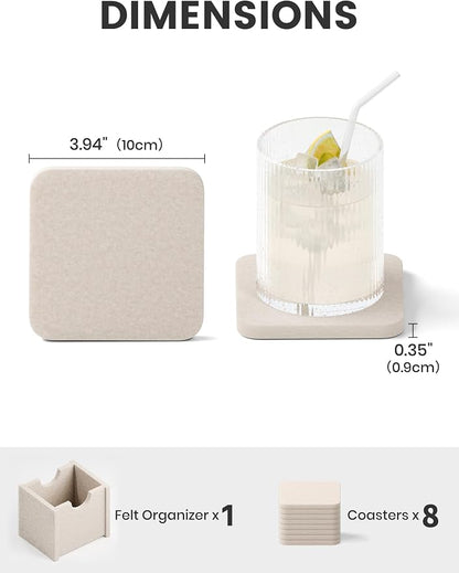 Fluxynara Felt Coasters with Holder, Oatmeal | Square Felt Coasters, - Image 2