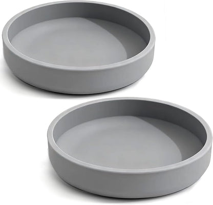 Silicone Cat Bowl Shallow Non-Slip Cat Dishes Set of 2 Relief Whisker Fatigue Small Pet Dog Bowls for Dry & Wet Food (Round Grey)
