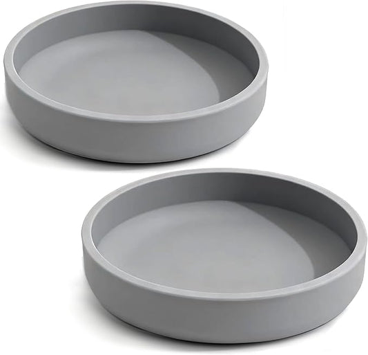 Silicone Cat Bowl Shallow Non-Slip Cat Dishes Set of 2 Relief Whisker Fatigue Small Pet Dog Bowls for Dry & Wet Food (Round Grey)
