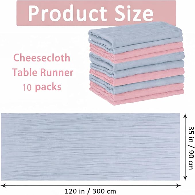 Cheesecloth Table Runner 10 Pack Dusty Pink and Dusty Blue, Boho Gauze Table - Image 2
