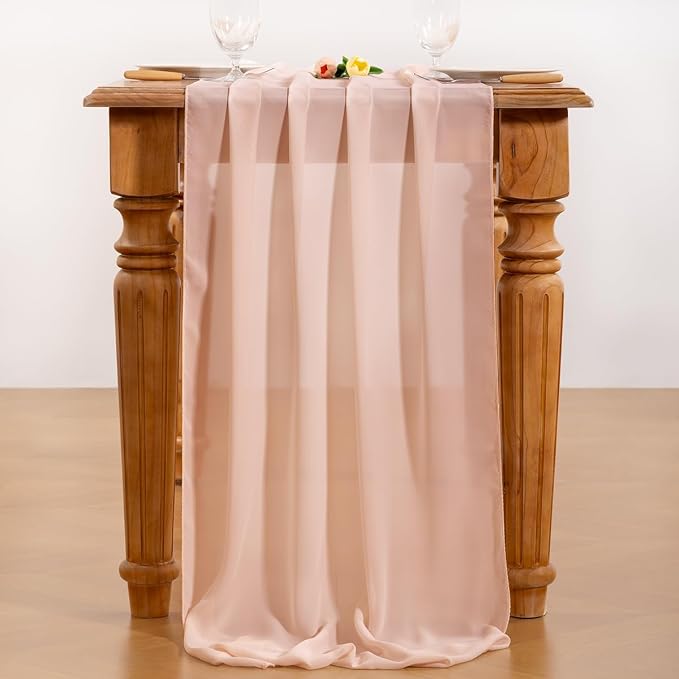Peach Pink Chiffon Table Runner Summer Boho Wedding Birthday Party Decor | 10ft - Image 5