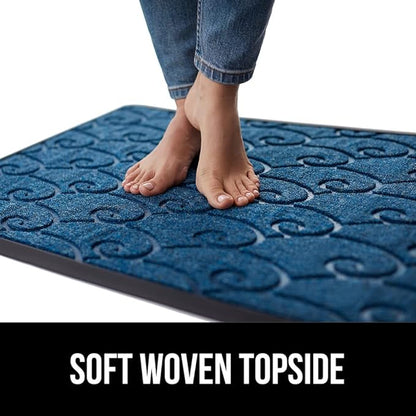 GORILLA GRIP 100% Waterproof All-Season WeatherMax Doormat 35x23, US Designed Natural Rubber, Stain and Fade Resistant, Low Profile Indoor Outdoor Door Mats, Easy Clean Patio Mat, Ocean Blue Waves