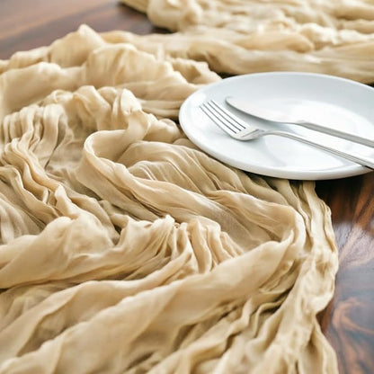 Beige Cheesecloth Table Runner 120 Inches 10 Ft Gauze Table Runner | Summer - Image 4