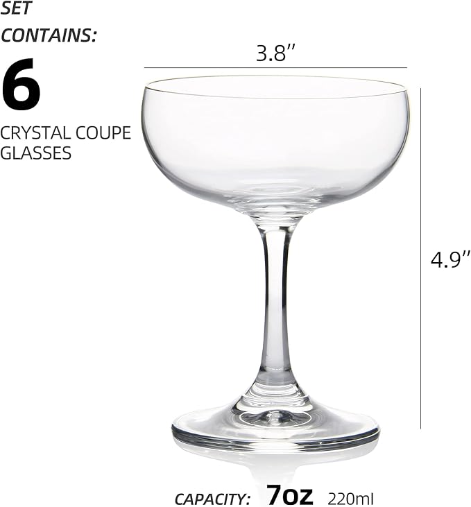 FAWLES Crystal Coupe Glasses, 7 Ounce, Elegant Short Stem Design, Sweet Wine - Image 2