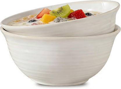 Serving Bowls Set of 2, 60 Ounce Ceramic Large Bowls, Deep Kitchen Bowls by JINGUS