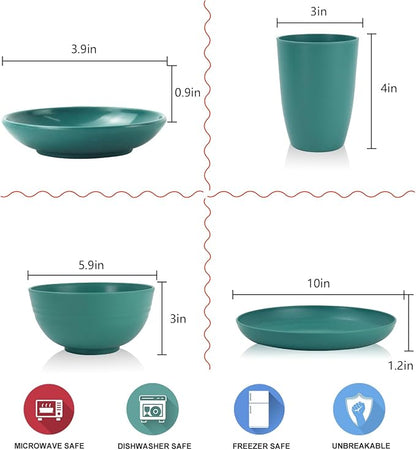 wheat straw bowls, cups and cutlery sets 28 pcs - Image 2