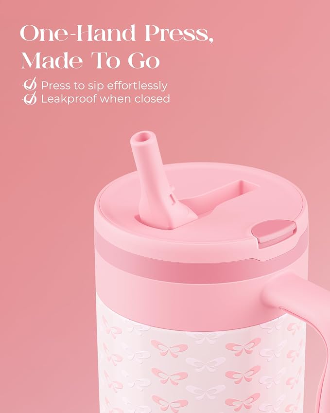 40 oz Insulated Tumbler with Handle and Push-Button Straw Lid, Stainless Steel - Image 3