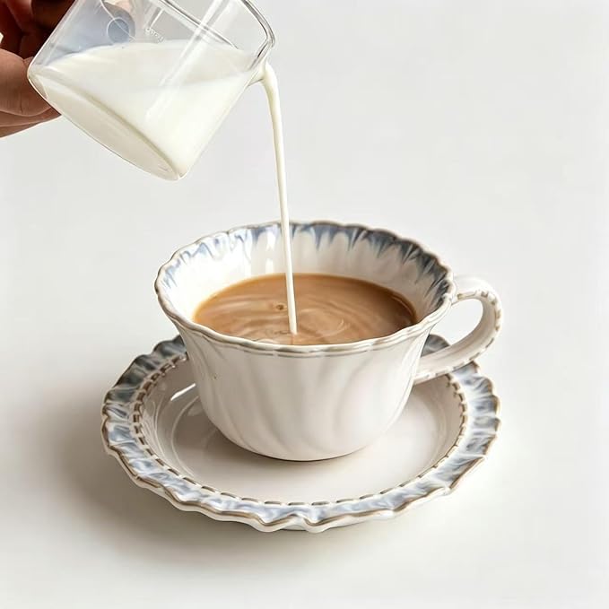 Vintage Porcelain Coffee Cup and Saucer Set, 12 OZ Ceramic Latte Mug - Image 3