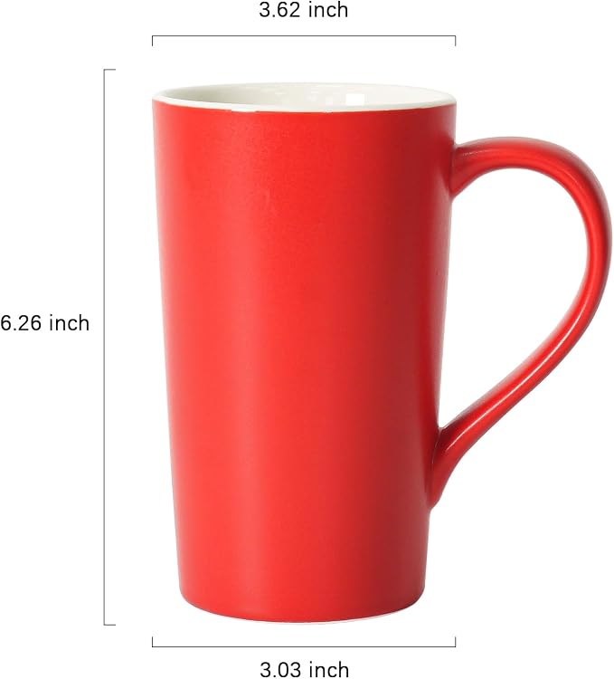 20 oz Ceramic Coffee Mugs Set of 2 Large Tall Red Porcelain Tea Cups - Image 2