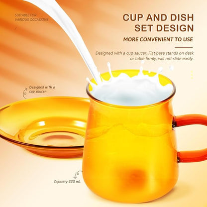 Mikinona Vintage Tea Cups and Saucers Sets, 3.14x2.75x2.75In Amber Glass Coffee - Image 8