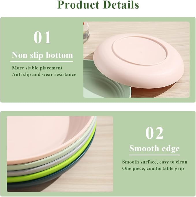 Berglander 9 Inch Plastic Deep Dinner Plates Set of 8 Colors, Reusable and - Image 5