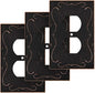French Cabriole Decorative Wall Plate Switch Plate Outlet Cover (Single Duplex, 3 Pack, Aged Bronze)
