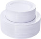 FLOWERCAT 100PCS White Plastic Plates-Heavy Duty White Disposable Plates for Christmas/Easter/Party/Wedding -Serve 50 guests 10.25inch & 7.5inch