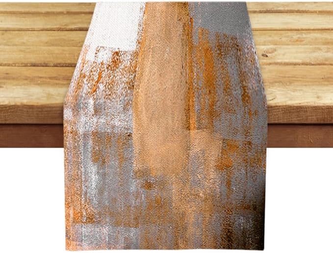 OYIMUA Orange and White Abstract Modern Table Runner, Art Rustic Kitchen Dining - Image 5