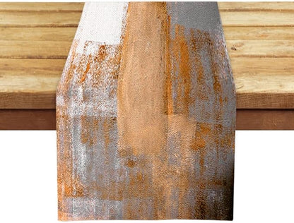 OYIMUA Orange and White Abstract Modern Table Runner, Art Rustic Kitchen Dining - Image 5