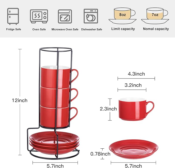 Cappuccino Cups Set of 4, 8oz Stackable Coffee Cups Set - Image 2