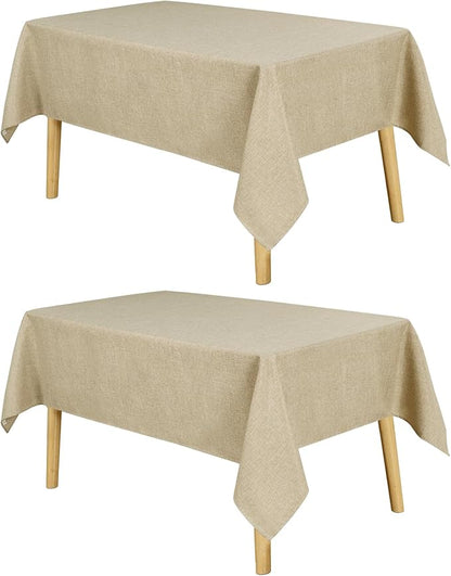 JIUZHEN 2 Pack Faux Linen Farmhouse Tablecloth Rectangular, Wrinkle Stain Resistant Table Cloth Rectangle Table Cover for Kitchen Dining, Beige, 54 x 120 Inch
