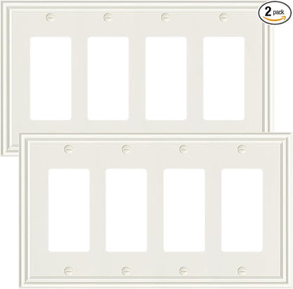 2-Pack Quad Decorator Outlet Cover Plate, Zinc Alloy Decorative Light Almond 4 Gang Switch Plates for Electrical Outlets, Receptacle, GFCI Outlet, Dimmer Switch