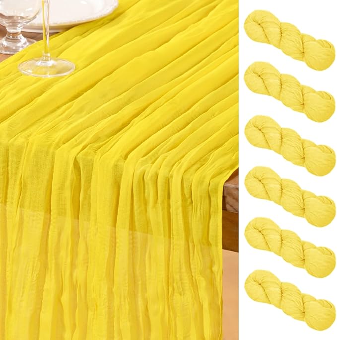DeZerlor Lemon Yellow Cheesecloth Table Runners 6 Pack Summer Boho Runners | by DeZerlor