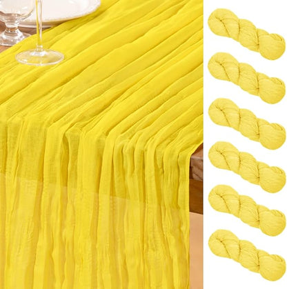 DeZerlor Lemon Yellow Cheesecloth Table Runners 6 Pack Summer Boho Runners | by DeZerlor
