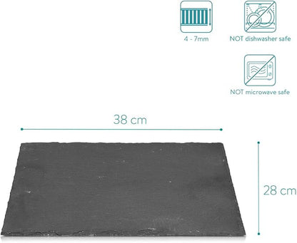 Navaris Natural Slate Serving Plates - Set of 6 Place Mat Serving Trays - Large Rectangular Stone Table Mat Serving Platter Tiles - 15" x 11"