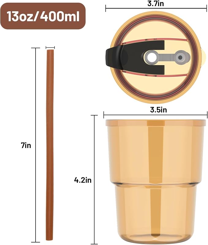 Luxfuel 13 oz Glass Cups with Lids and Straws Reusable Iced Coffee Tumbler | - Image 2