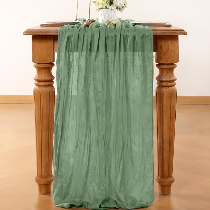 Sage Cheesecloth Table Runner 160 Inches 14 Ft Gauze Table Runner | Summer Boho - Image 2