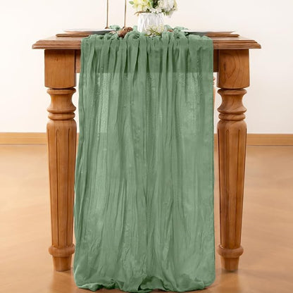 Sage Cheesecloth Table Runner 120 Inches 10 Ft Gauze Table Runner | Summer Boho - Image 2