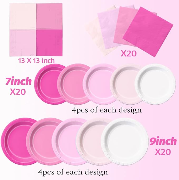 CMUSKO Pink Birthday Decorations-60Pcs Light Pink Plates and Napkins Kit Girls - Image 4