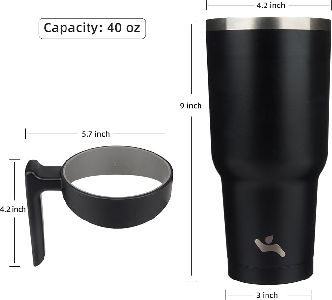 Konokyo 40 oz Tumbler with Handle and Straw, Insulated Travel Mug | Black; - Image 4