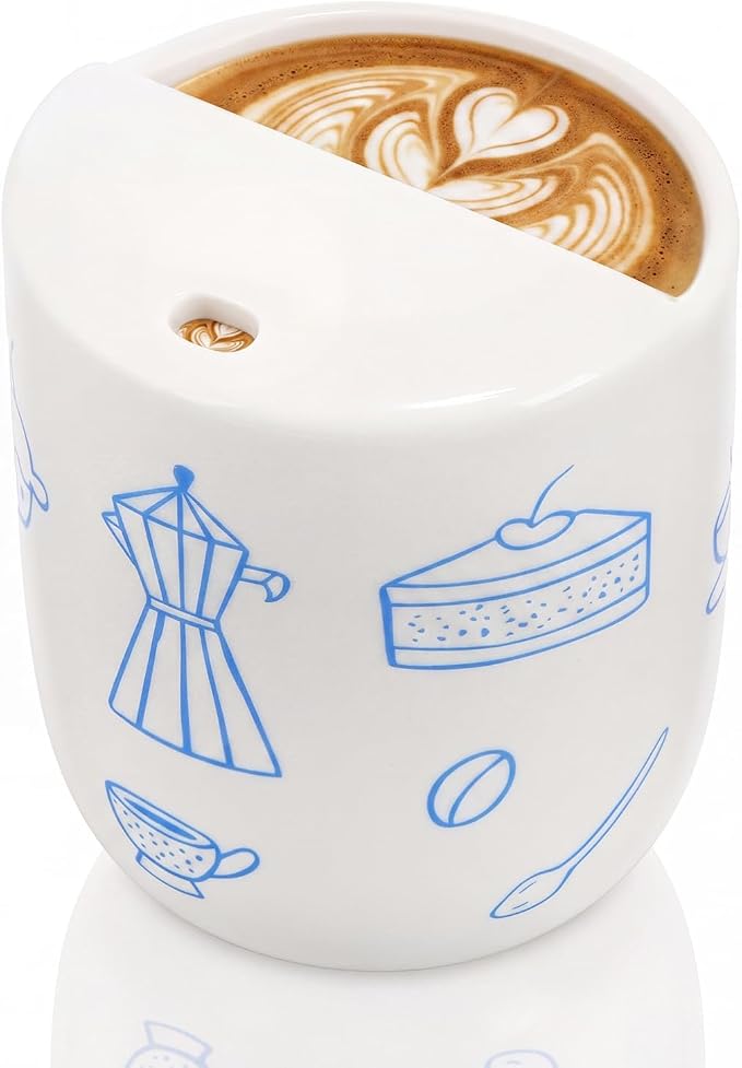 Ceramic Mug with Sip Hole 10 oz Novelty Food Pattern Ceramic Coffee Mug Hand by Ferrochef