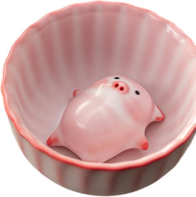 Ceramic Tea Cup and Piggy Miniature Figurine Traditional Porcelain Teacup - Image 2