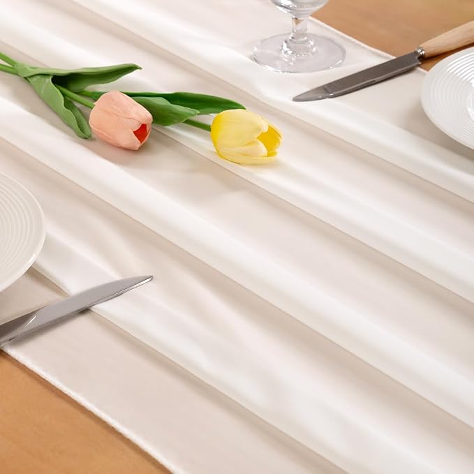Ivory White Chiffon Table Runner Summer Boho Wedding Birthday Party Decor | - Image 2