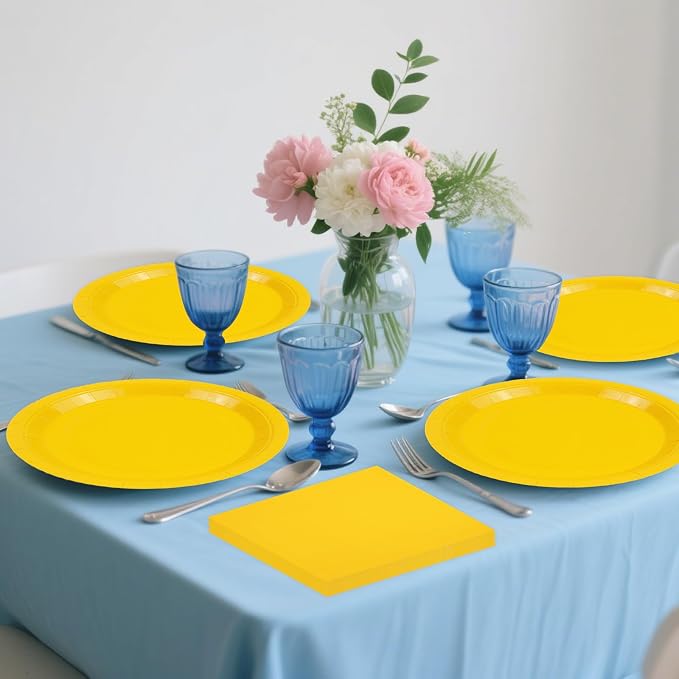 50PCS Yellow Paper Plates and Napkins, 7Inch Solid Yellow Dessert Plates | - Image 2