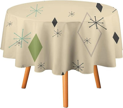 Colorful Middle Century Round Tablecloth, Vintage Bohemian Mid Century Modern Retro Print Tablecloth for Home Party Dining Room Kitchen Decor 36Inch(90cm)