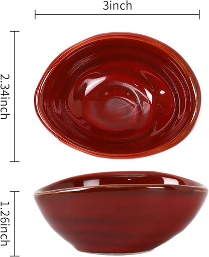 vicrays Ceramic Dipping Sauce Bowls – Small Charcuterie Dip Cups Cooking Prep Condiment Oil Dish Mini Tapas Plates for Soy Sushi Salsas Wasabi Appetizer Dessert - Set of 6 Cherry Red