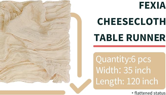 6Pcs Beige Cheesecloth Table Runner Gauze Rustic Boho Decoration | 35x120 Inches - Image 2