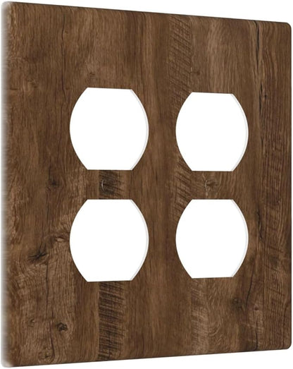 Light Switch Cover Brown Rustic Wood Grain Farmhouse 2 Gang Decorative SwitchPlates Double Duplex Wall Plates Switch Plates and Outlet Covers for Cabin Bedroom Decor