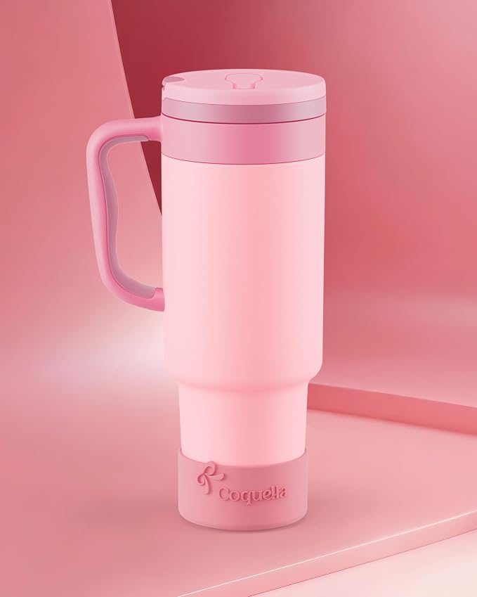 40 oz Insulated Tumbler with Handle and Push-Button Straw Lid, Stainless Steel - Image 2