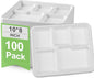 Go-Green 100% Compostable 5 Compartment Plates,Eco-Friendly Disposable Bagasse Tray,10 inch Heavy Duty School Lunch Tray,100 Pack