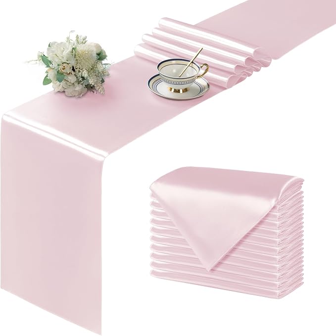 Manyshofu Blush Pink Satin Table Runner 12x108 by Manyshofu