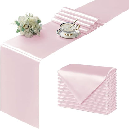 Manyshofu Blush Pink Satin Table Runner 12x108 by Manyshofu