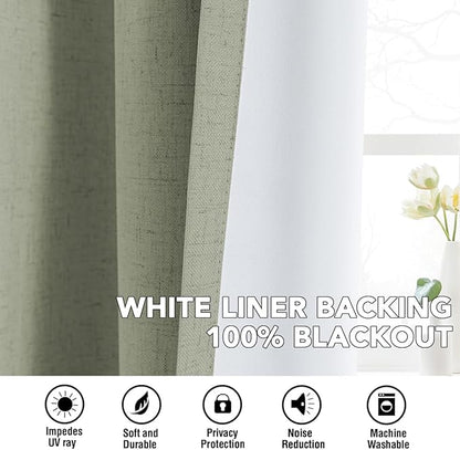 H.VERSAILTEX Linen Curtains 100% Blackout Curtains for Bedroom 63 inch Long Full Light Blocking Nature Linen Blended Window Curtains for Living Room Nickel Grommet (2 Panels, Heathered Tea)